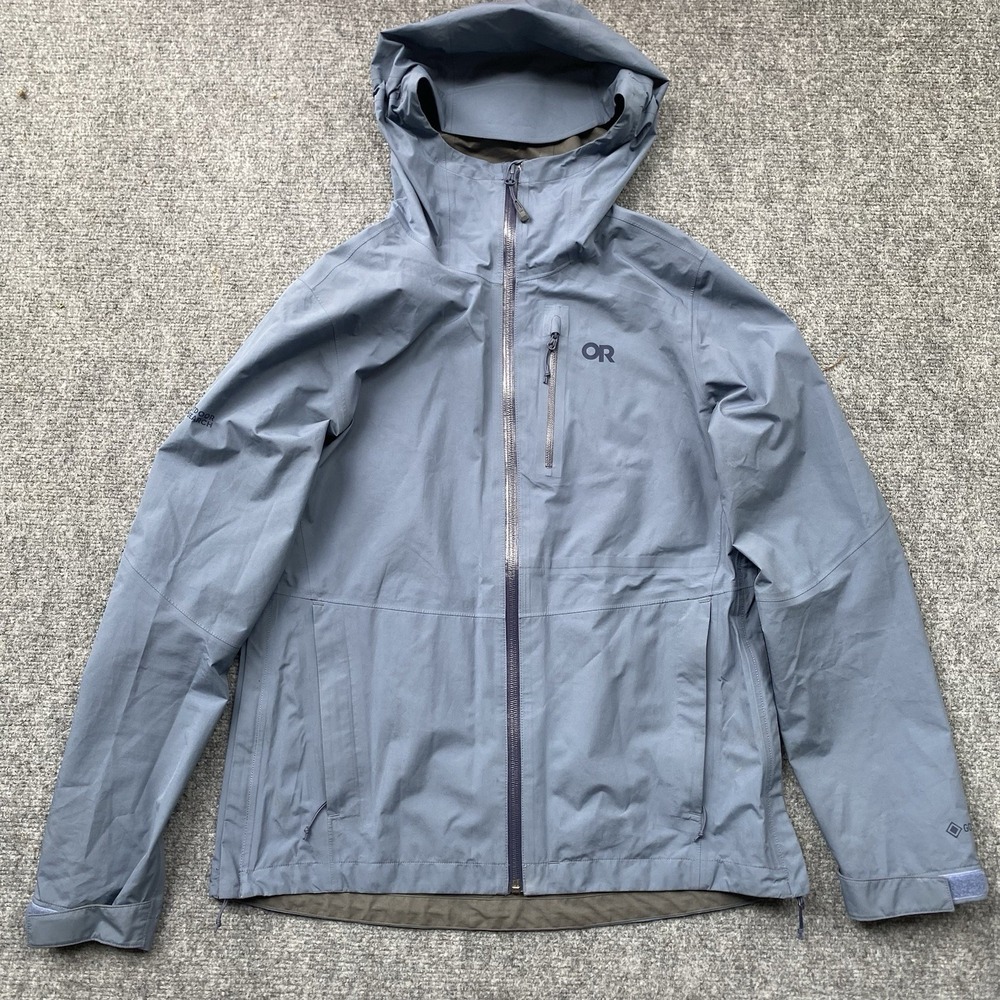 Outdoor Research Hooded Rain Jacket Women Size M Blue GoreTex Gorpcore Trail